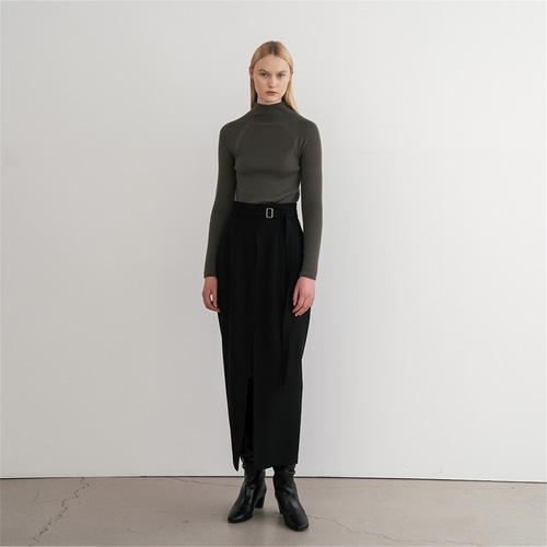 [제인송] Front Slit Belted Skirt Black (JUJK101-15)