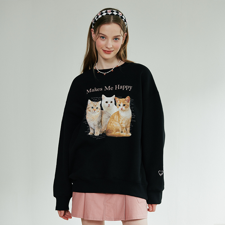 [루루슈] Cat Friends Sweatshirt - BLACK