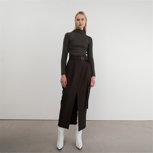 [제인송] Front Slit Belted Skirt Brown (JUJK101-65)