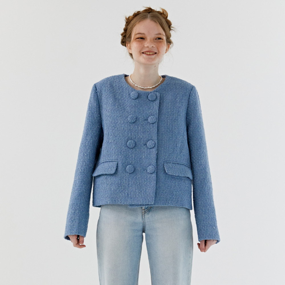 [위티앤험블] Round tweed jacket (light blue)