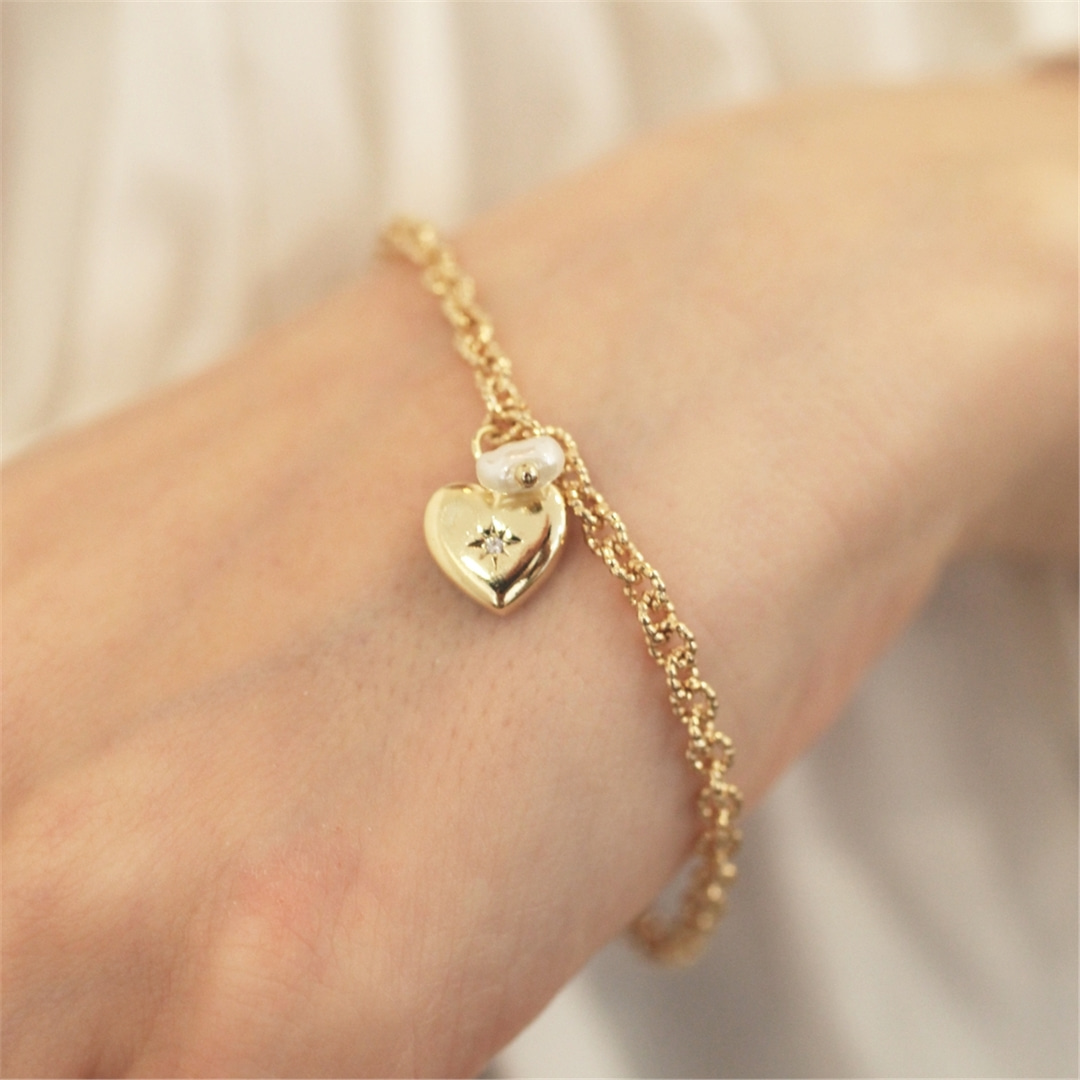 [하스] Star cubic heart pearl double bracelet_LV006