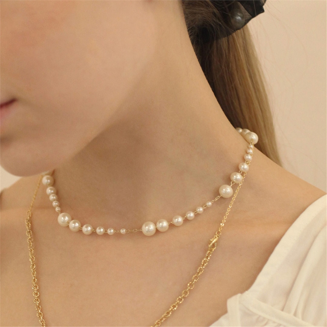[하스] Gold mixed pearl necklace_LV011