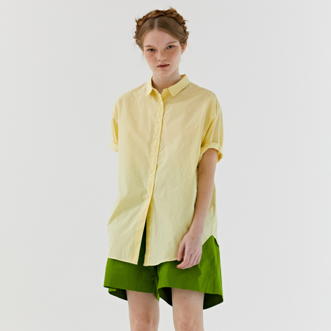 [위티앤험블] half roll-up shirt (yellow)