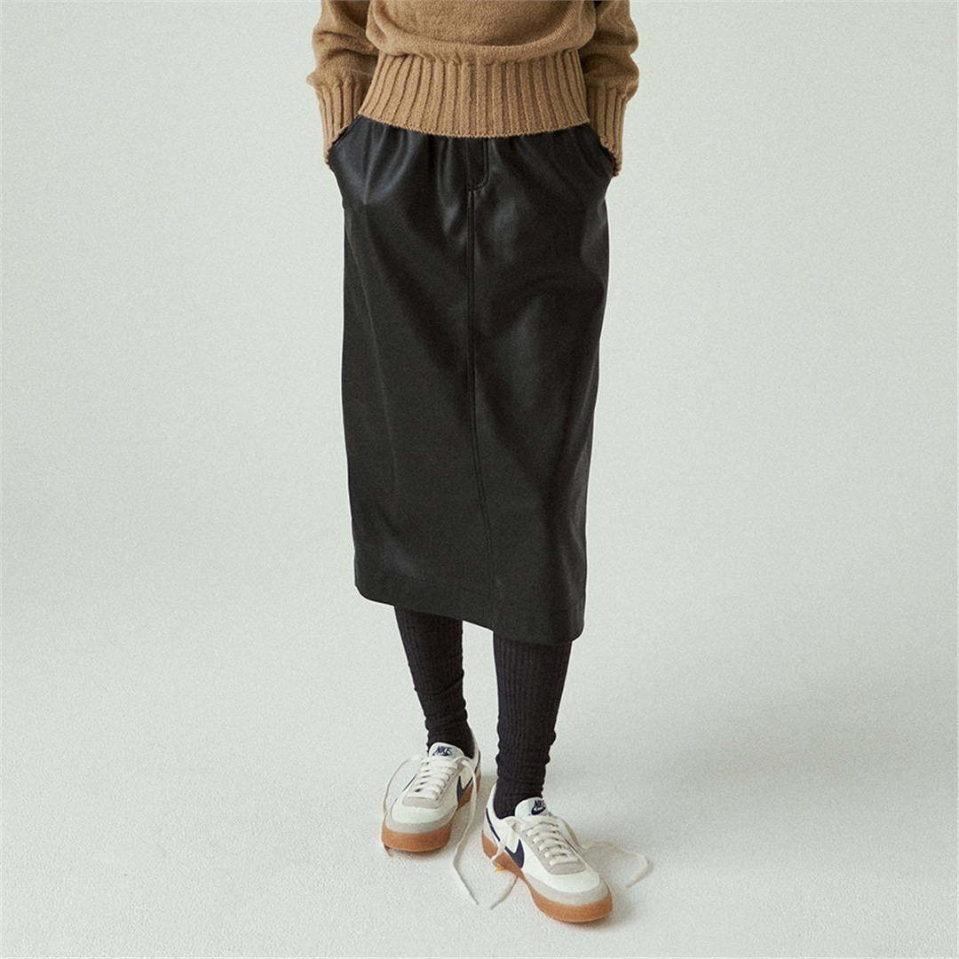 [블랭크03] faux leather banding skirt (black)