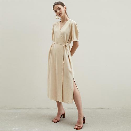 [에프코코로미즈] sleeve P linen wrap dress LY