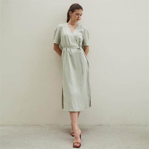 [에프코코로미즈] sleeve P linen wrap dress MT