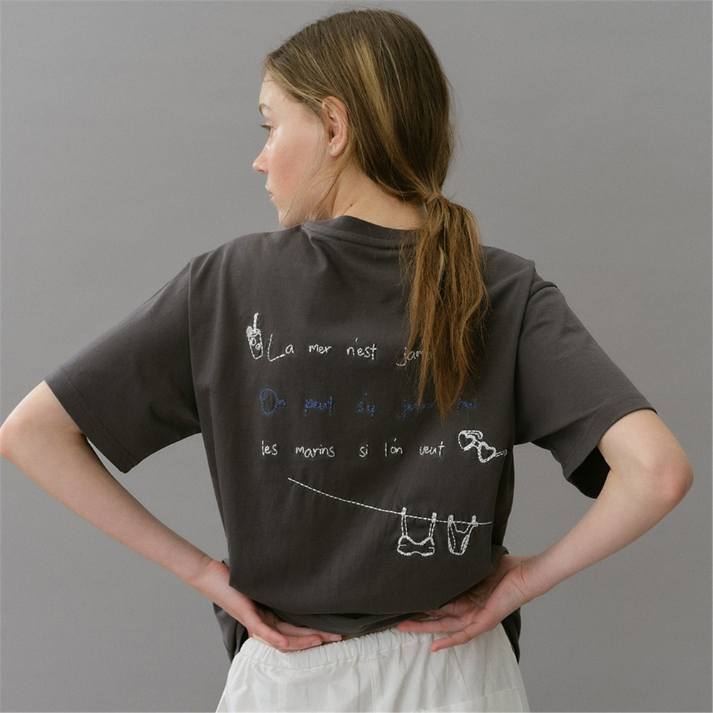 [블랭크03] embroidery boxy t-shirt (charcoal)