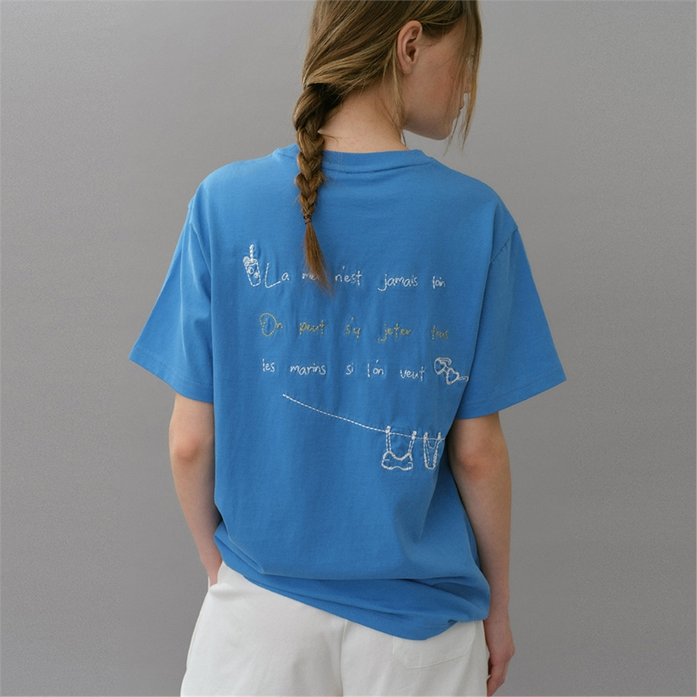 [블랭크03] embroidery boxy t-shirt (blue)