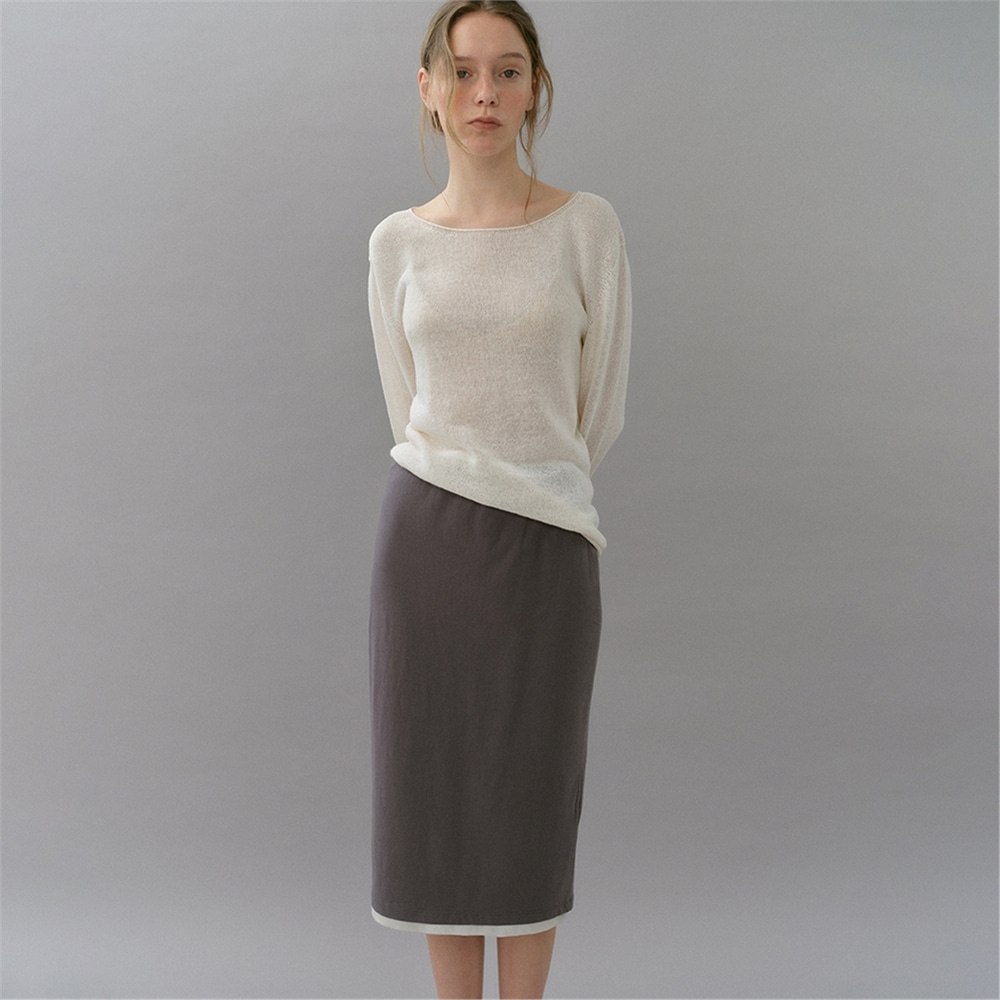 [블랭크03] banding layered jersey skirt (charcoal)