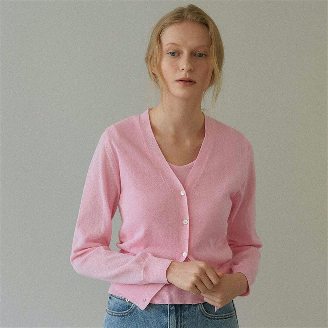 [블랭크03] cotton v neck cardigan (fresh pink)