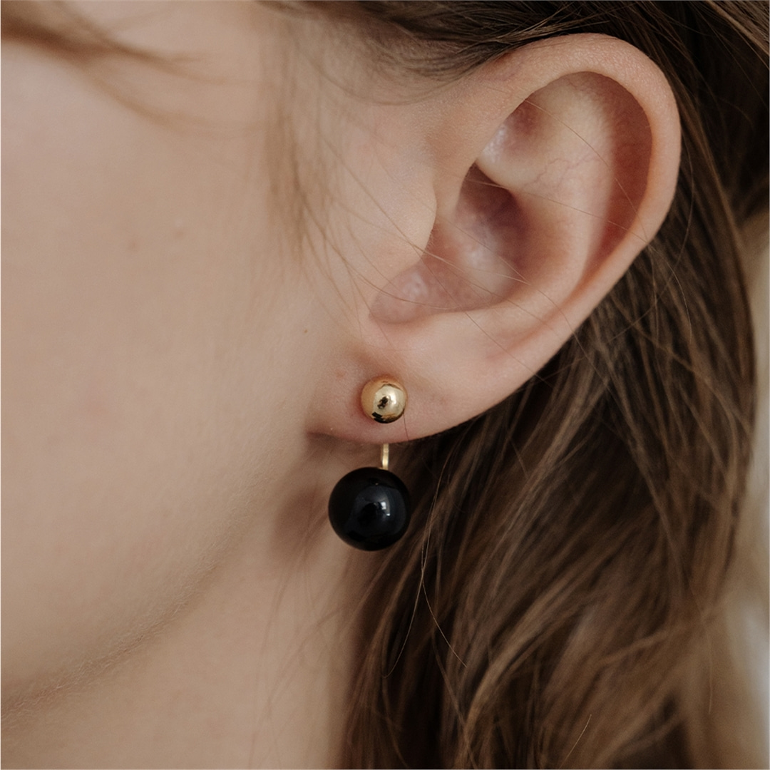 [티오유] [silver925] TB014 2 way black ball earrings