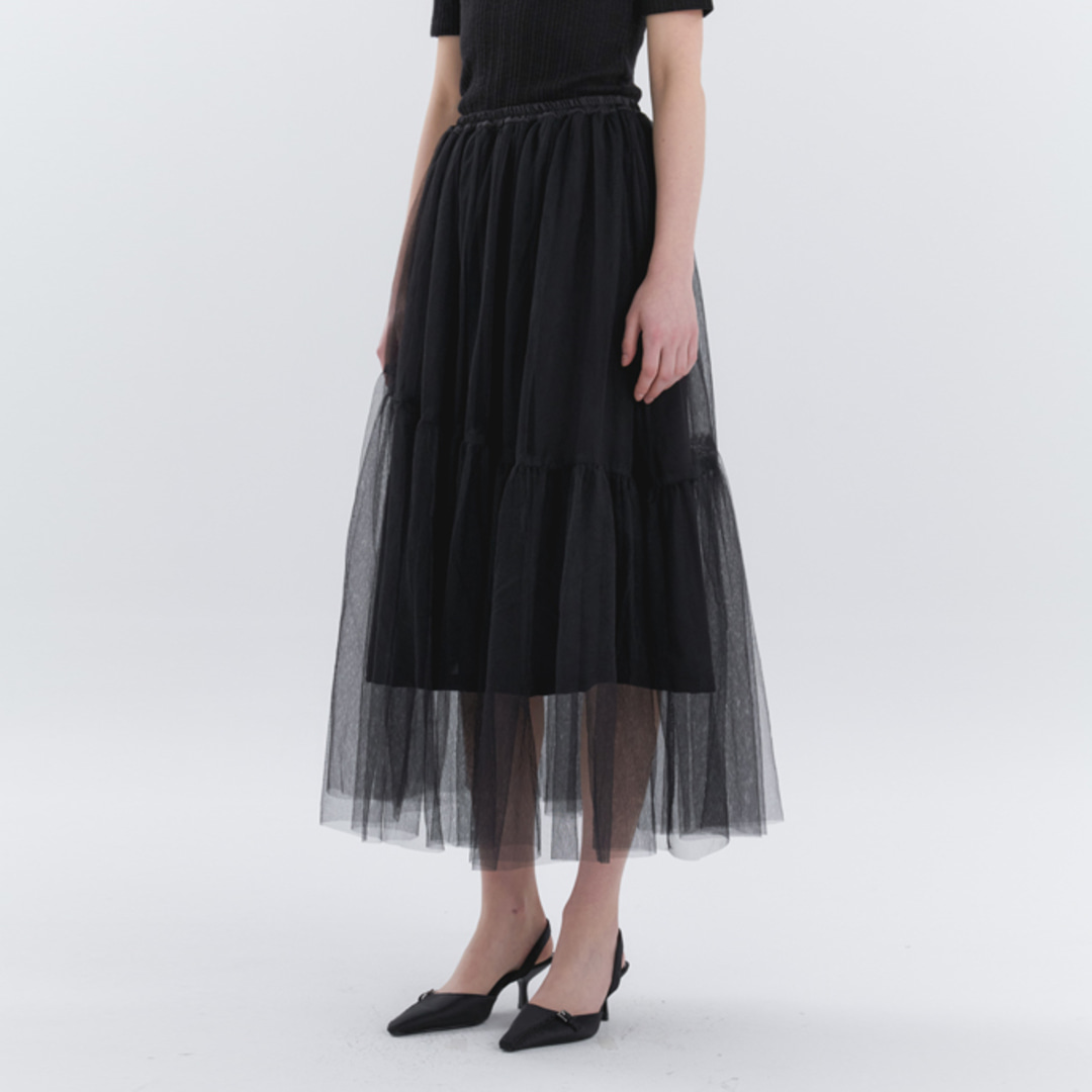 [위티앤험블] Mesh Long Skirt (Black)