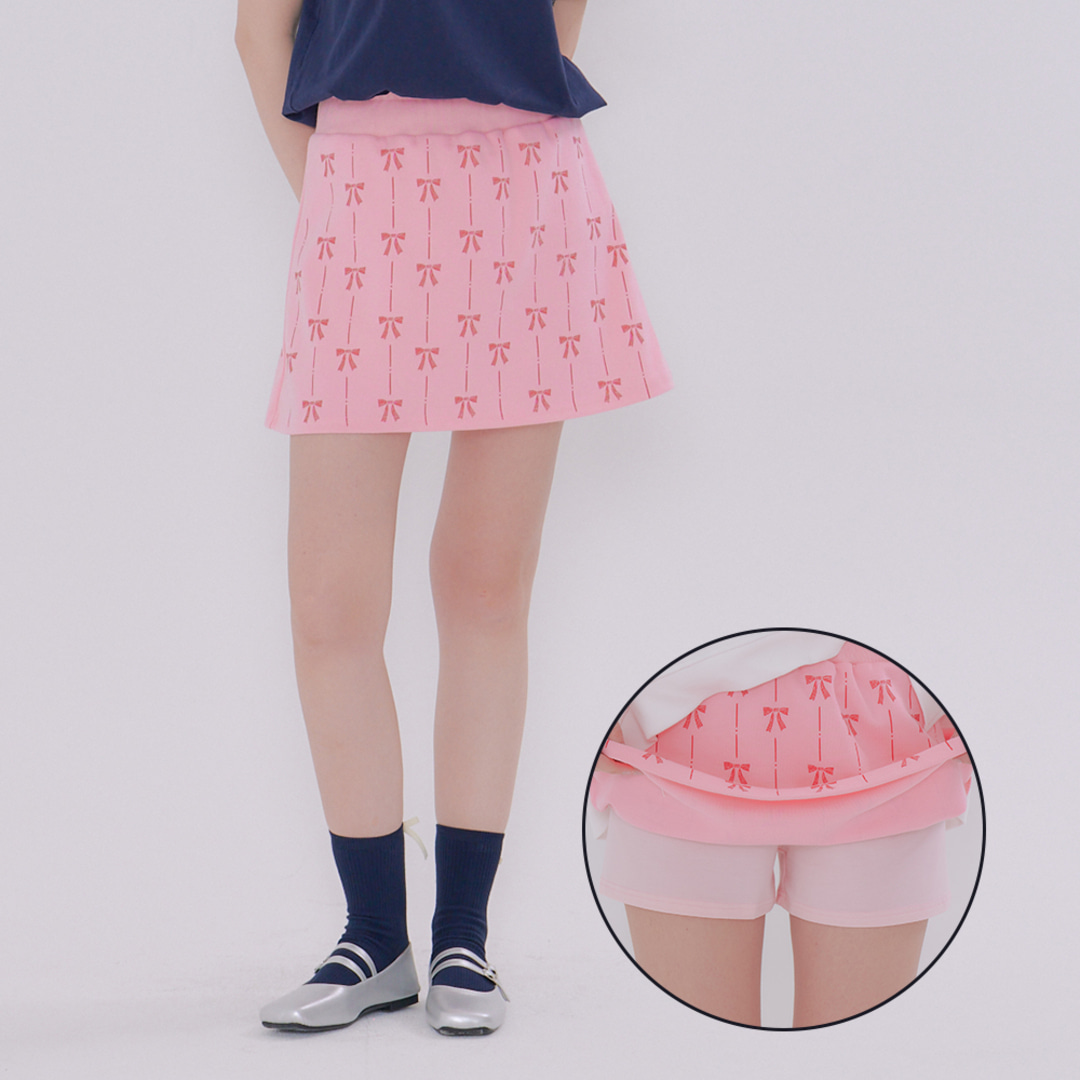 [메타퍼] MET ribbon printing skirt pant pink