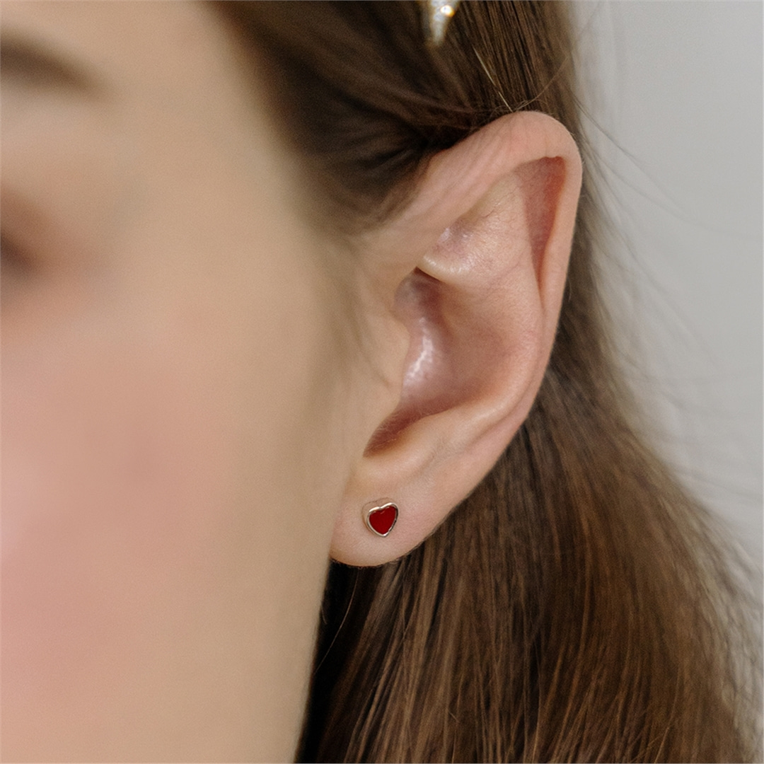 [하스][Silver925] mini red heart earring_HW008