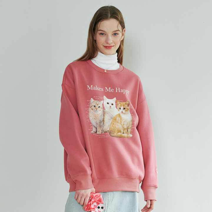 [루루슈] Cat Friends Sweatshirt - ROSE PINK