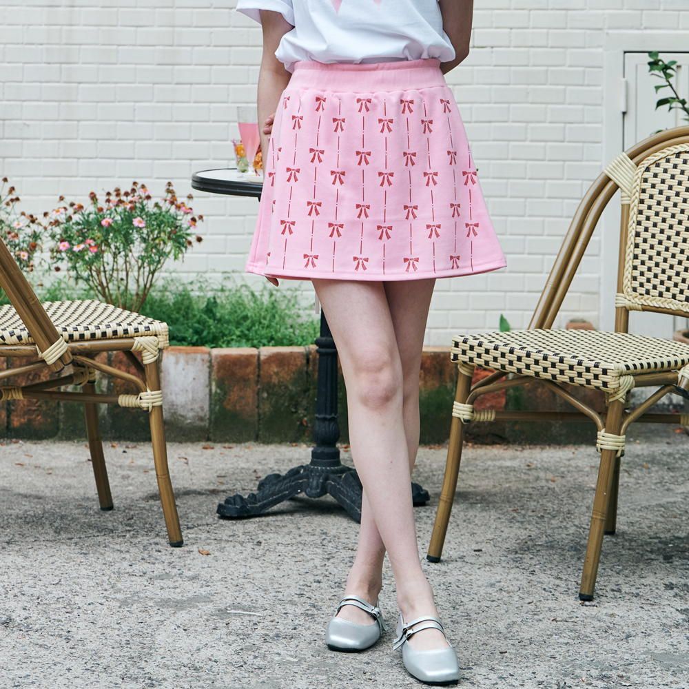 [메타퍼] MET ribbon printing skirt pant pink