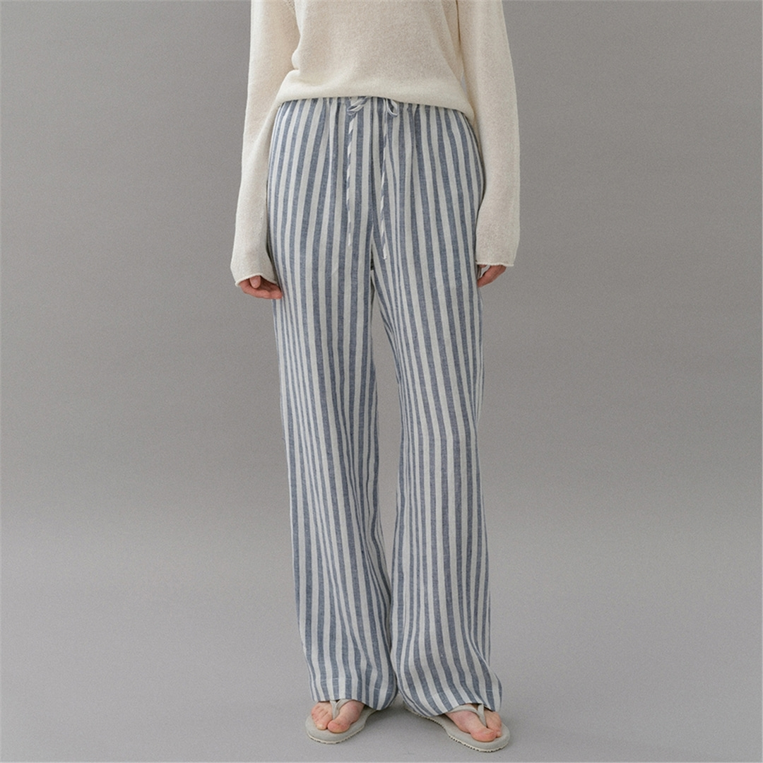 [블랭크03] linen stripe banding pants [Italian fabric] (blue stripe)