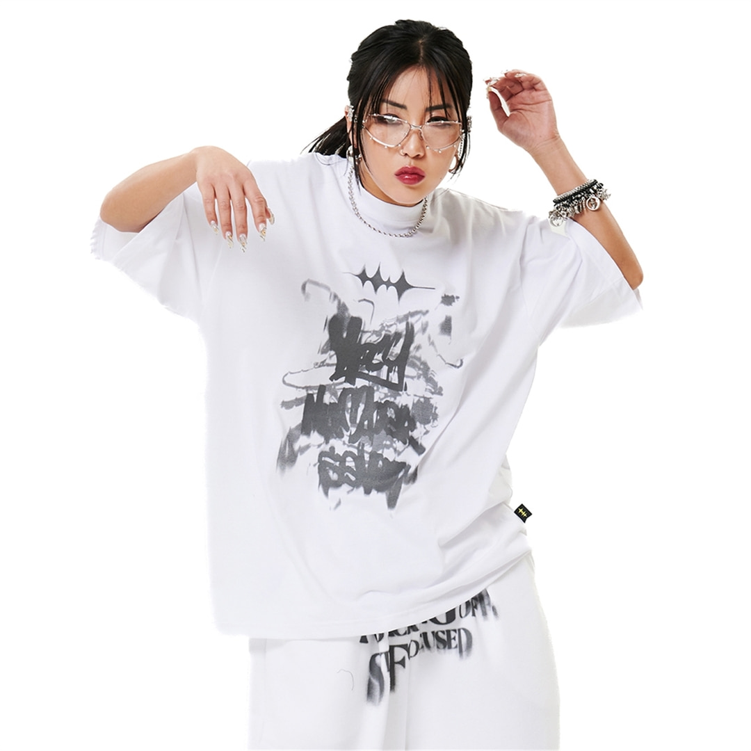 [홀리넘버세븐][CocaNButter]Oversized Hip Hop Dance Studio Vintage Graphics T-Shirt_WHITE