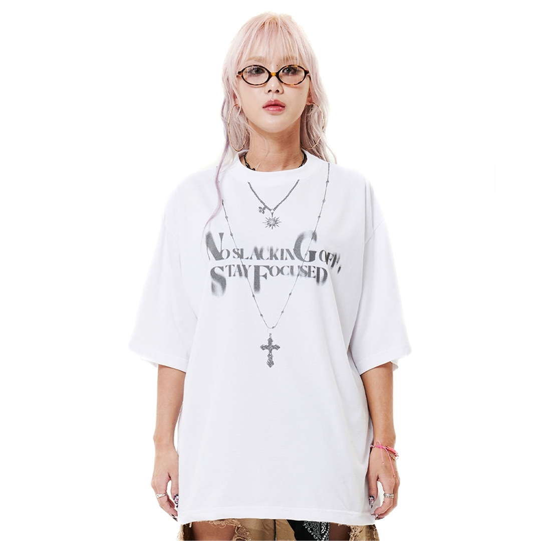 [홀리넘버세븐][CocaNButter]Oversized Hip Hop Dance Studio Necklace Graphic T-Shirt_WHITE