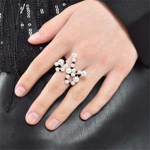 [티오유] Black beads pearl ribbon ring_TP022 [Silver925]