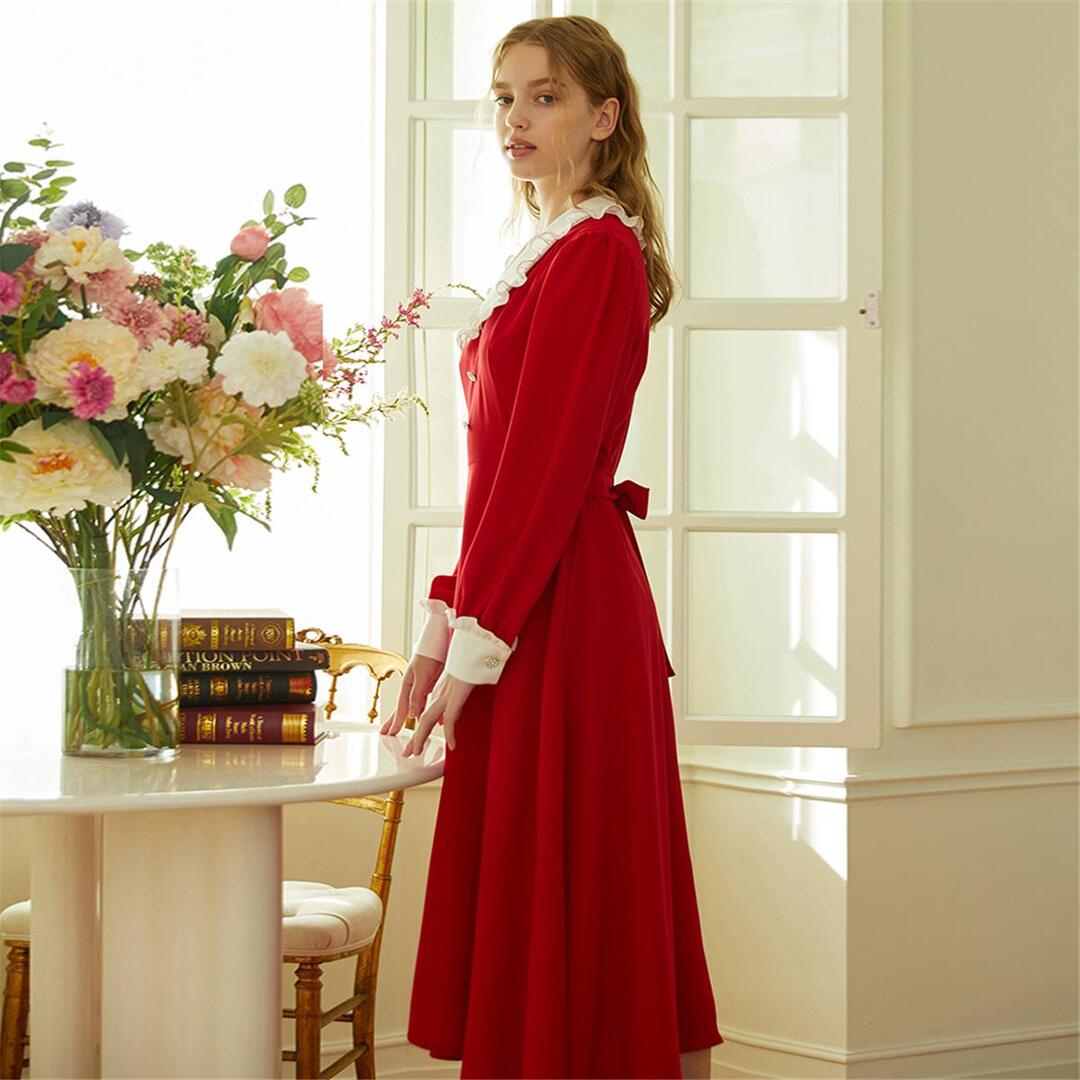[일루스트리스일루전] RED FRILL COLLAR DRESS