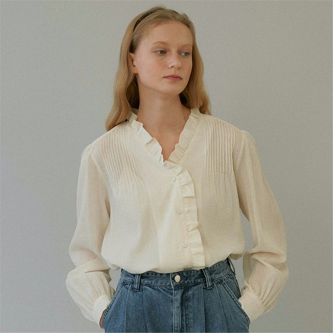 [블랭크03] spring cotton pin-tuck blouse (light beige)