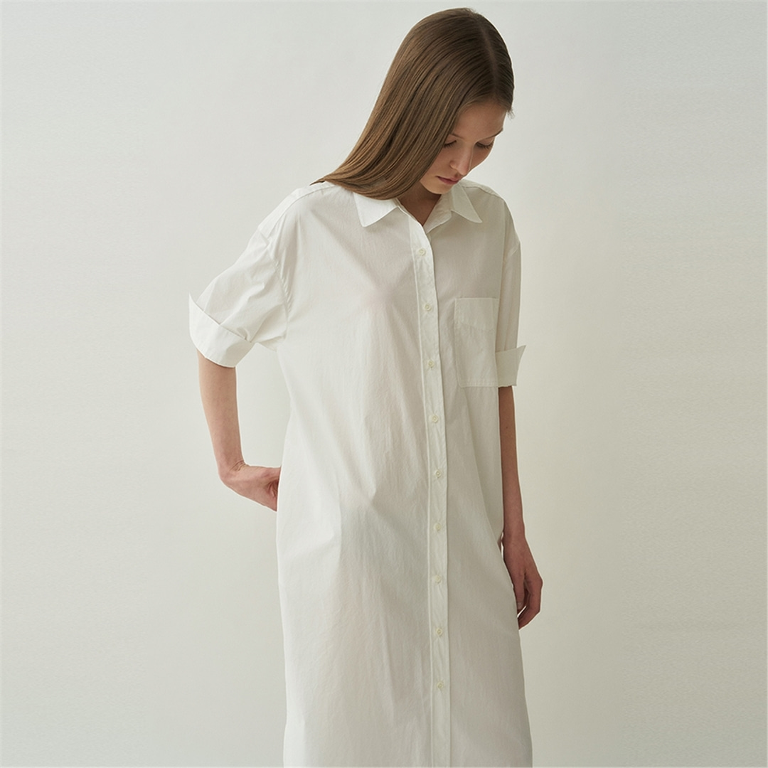 [블랭크03] cotton boxy shirt dress (white)