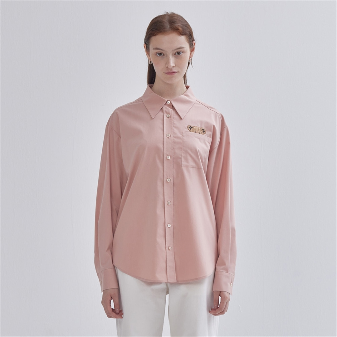 [라이] LIE X TEDDYBEAR 콜라보레이션베이비 테디 자수 셔츠 핑크