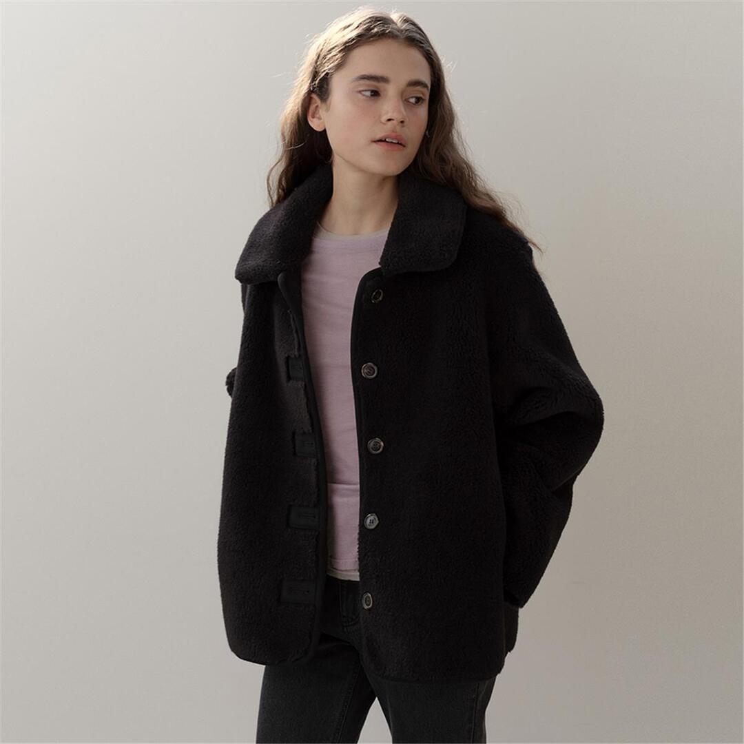 [블랭크03] wool shearing reversible half coat (black)