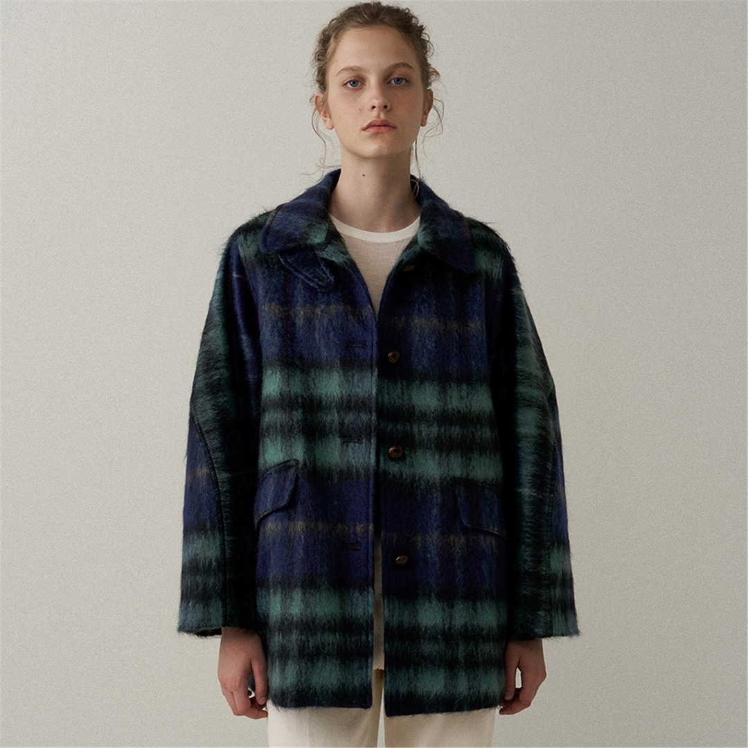 [블랭크03] padded mohair half coat [Italian fabric] (blue check)