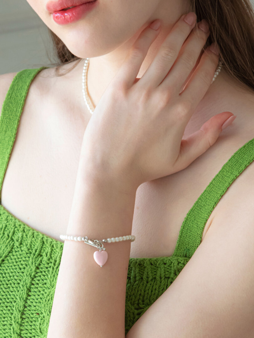 [소수] Pearl Heart Point Bracelet 진주 하트 포인트 팔찌