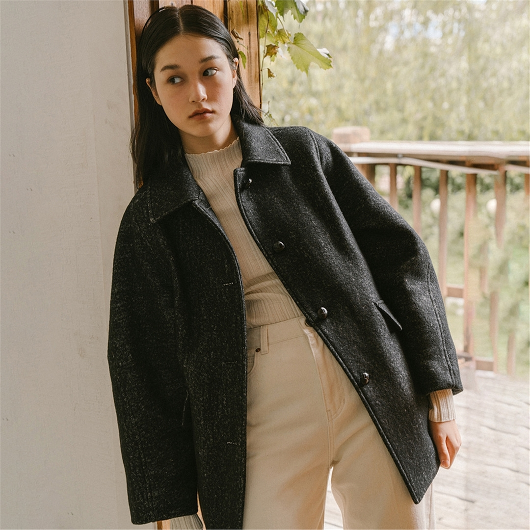 [블랭크03] padded wool half coat [Italian fabric] (black)