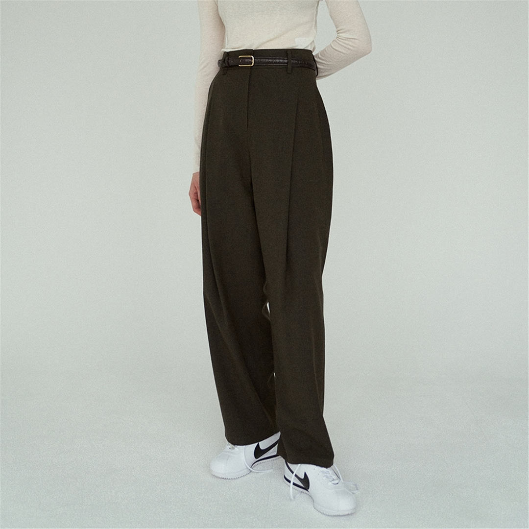 [블랭크03] wool curved tuck pants (khaki)