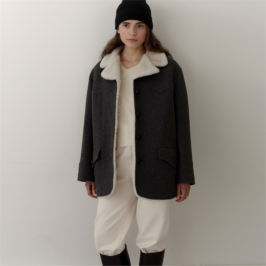 [블랭크03] wool western half coat (grey)