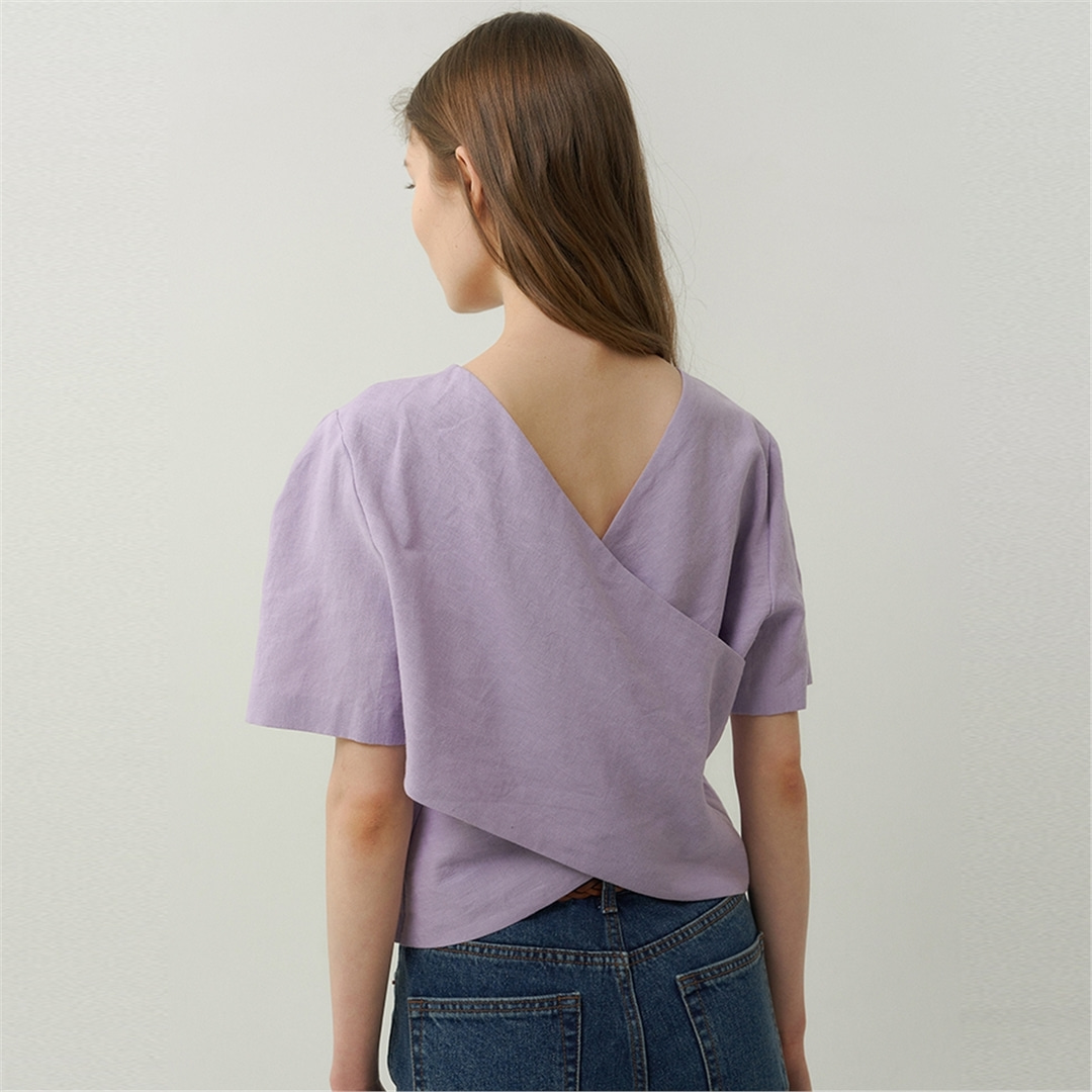 [블랭크03] linen cross blouse (light purple)