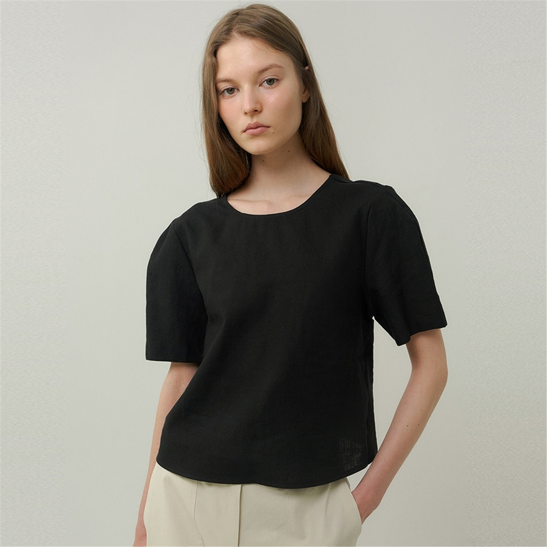 [블랭크03] linen cross blouse (black)
