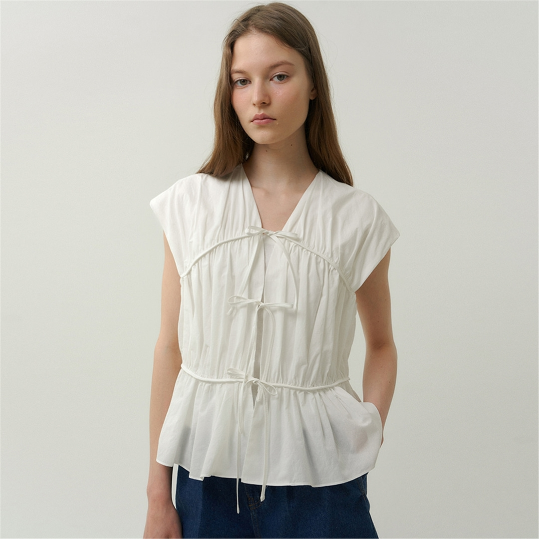 [블랭크03] cotton shirring blouse (white)