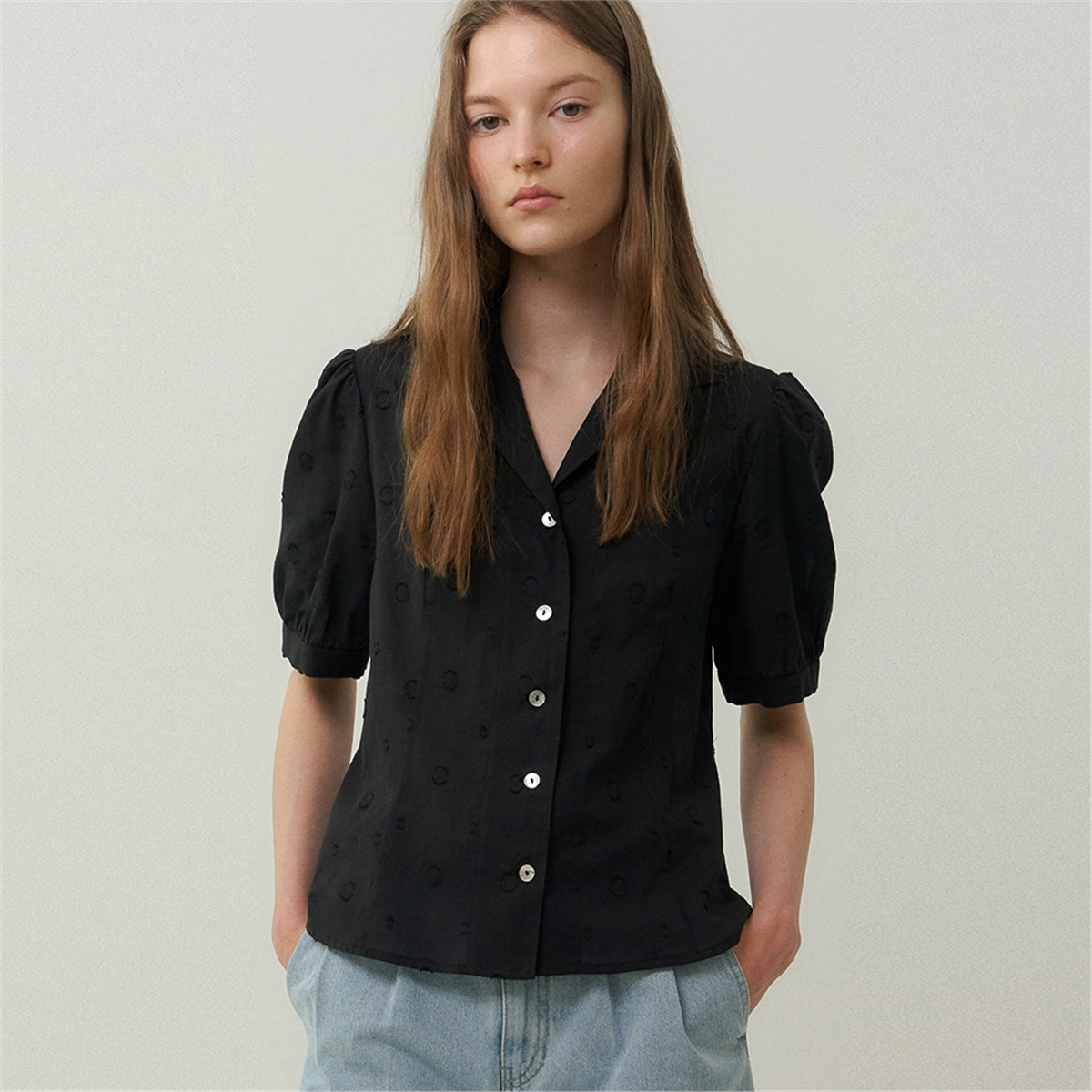 [블랭크03] cotton dot puff blouse (black)
