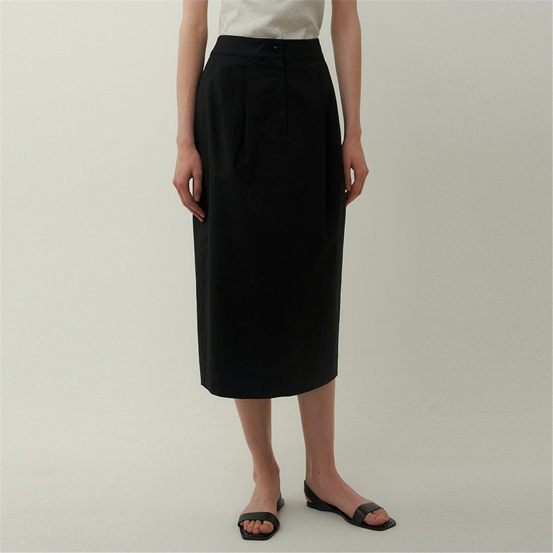 [블랭크03] cotton tuck skirt (black)