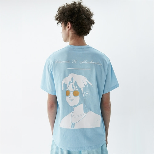 [에이치블레이드] 피그먼트 라이언 애니메이션 티셔츠_스카이블루